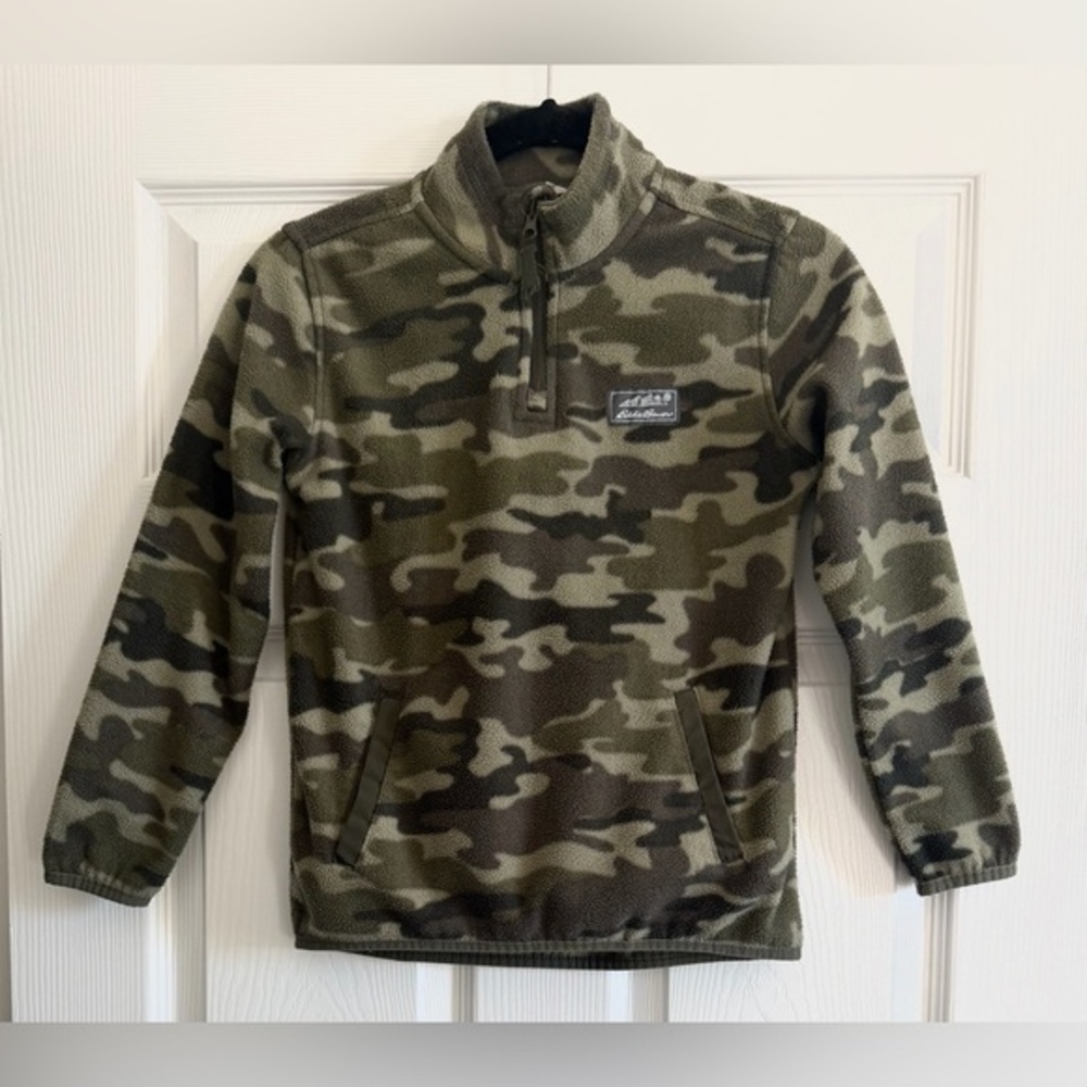 Eddie Bauer Kids' Green and Brown Fleece Pullover. Size S(7/8)